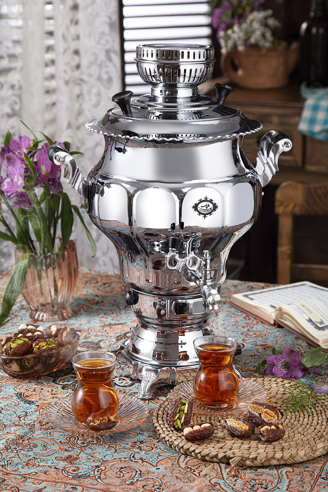 سماور گاز سوز نقشینه سیمین - 6 لیتری