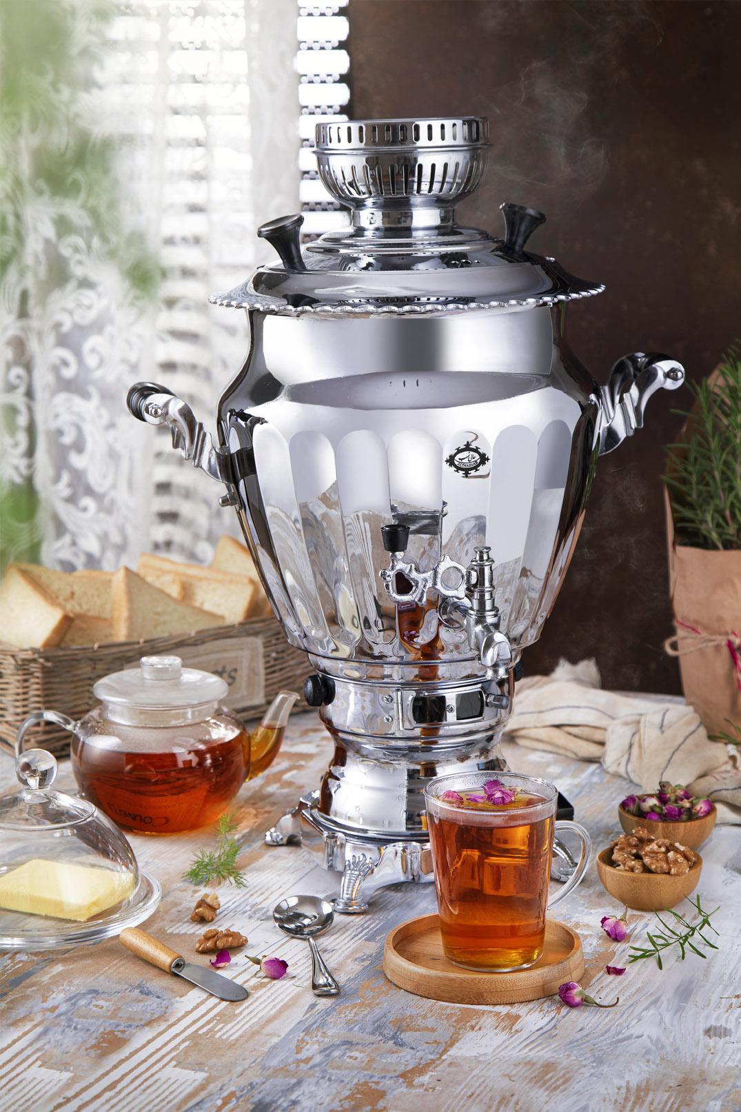 سماور گاز سوز نگین سیمین - 6 لیتری