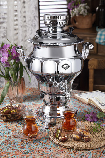 سماور گاز سوز نقشینه سیمین - 6 لیتری